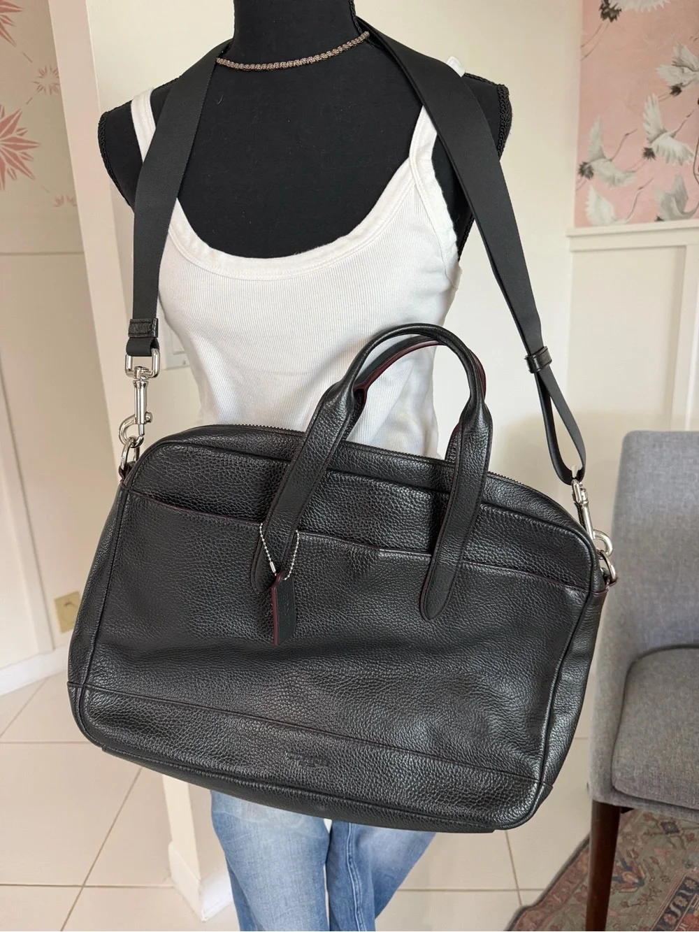 Coach Men's/unisex Hamilton Black Pebbled Leather Laptop Bag Crossbody